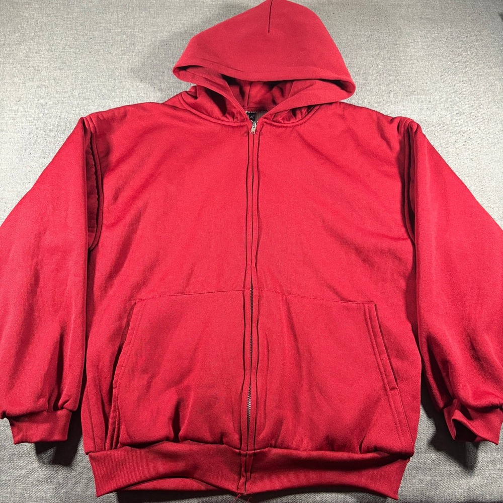 Vintage Pluma Zip Up Hoodie Mens Large Red Thermal Lined Heavyweight Made in USA